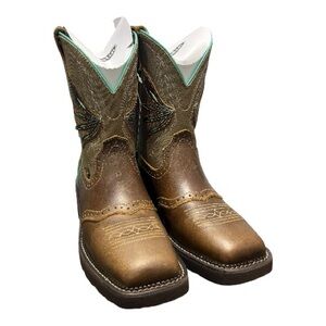 Justin Women’s Cowboy/Cowgirl Boots Brown/tan/turquoise Embroidered GY9536 10B